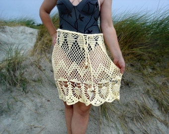 Crochet Skirt Beach skirt mini Poncho Stole  Wrap Capelet in Yellow Cotton