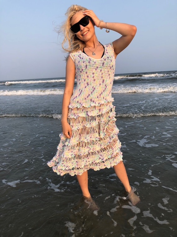Crochet Dress Bohemian Wedding Cocktail Summer Lace Maxi Dress Sleeveless  Sexy Frilly Dress Beach Clothing Boho Style - Etsy