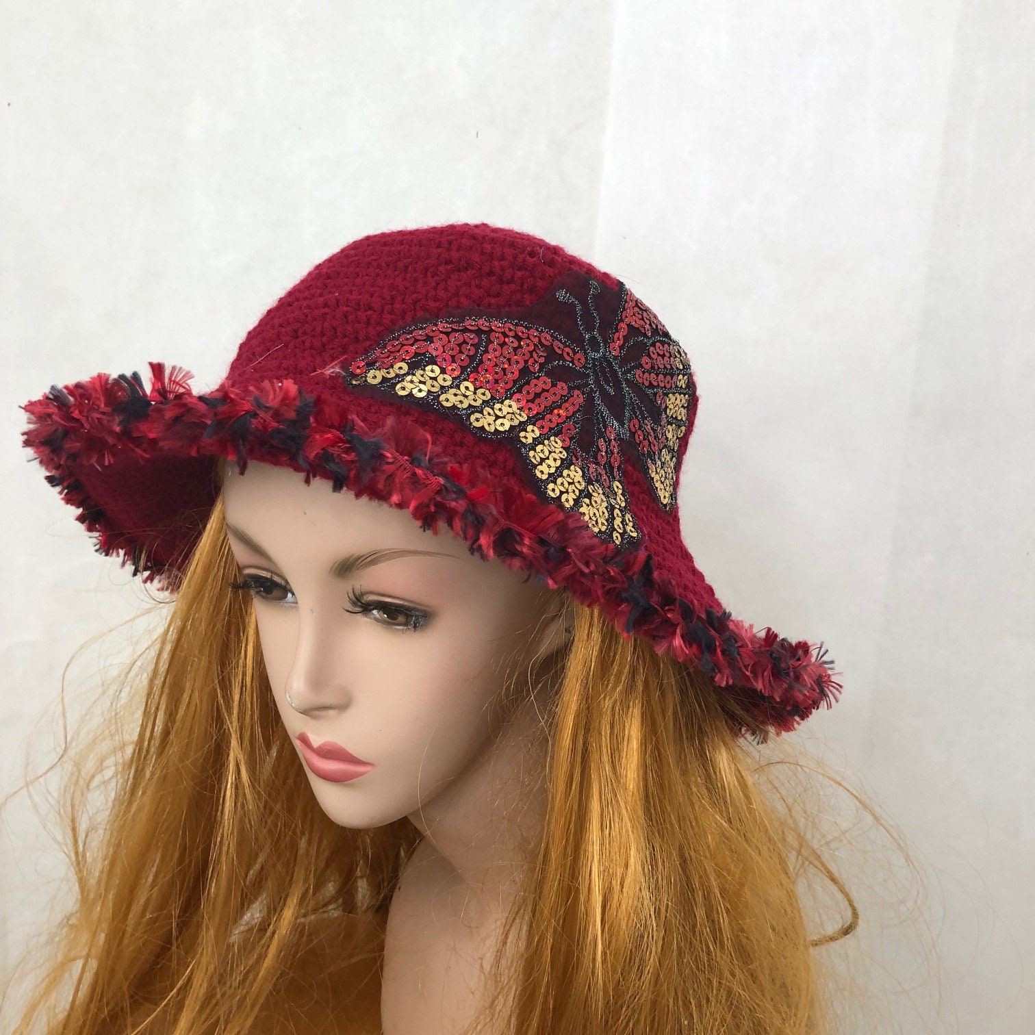 Red Hat Crochet Cloche Hat Dressy Hat Bucket Hat Couture Hat  display picture 2
