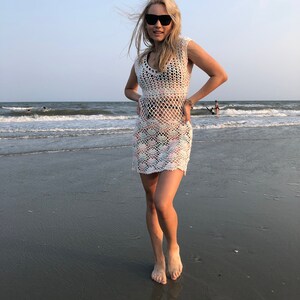 Sexy hand crochet dress mini beach cover up summer clothing boho top gypsy loose knit tunic sweater image 9