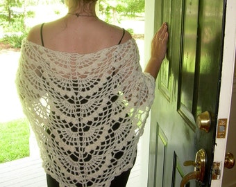 Sea shell chocheted shawl off white mohair stole wrap  MADE TO ORDER