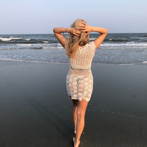 Sexy hand crochet dress mini beach cover up summer clothing boho top gypsy loose knit tunic sweater image 5