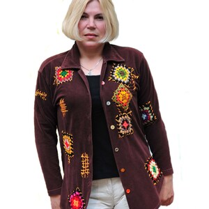 Shabby chic cardigan refashioned cardighan granny square patchwork creative cardigan altered couture  upcycled clothing