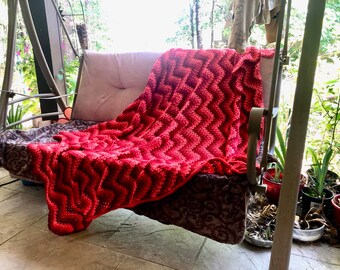 Crochet blanket afghan big wrap bed cover red vintage crochet afghan throw