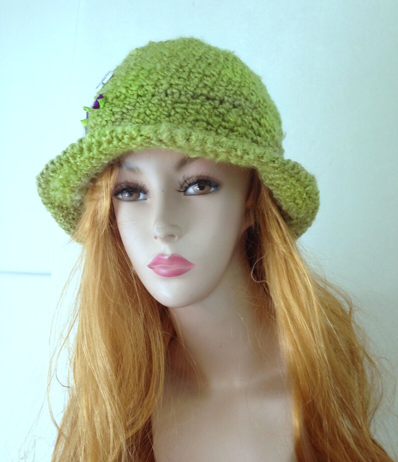 Crochet Hat Womens Hat Green Cloche Hat Dressy Hat Original - Etsy