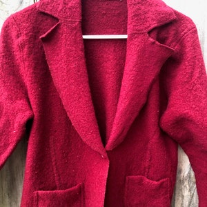 Wool cardigan vintage wine red L cardigan warm winter sweater felted cardigan red coat image 2