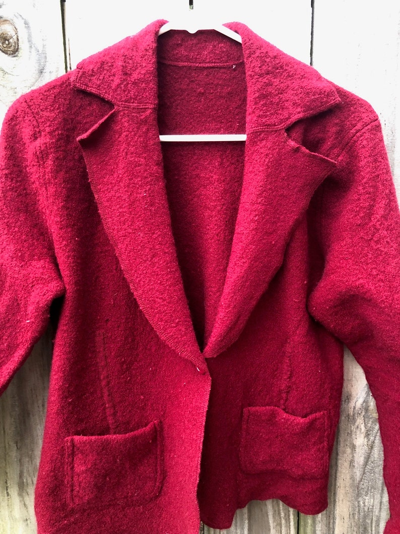 Wool cardigan vintage wine red L cardigan warm winter sweater felted cardigan red coat image 2