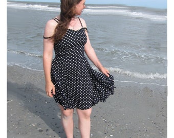 Vintage Sarafan Dress Pinaforte Skirt Dress Polka Dot Black Vintage Summer Dress Tank dress Black dress XS