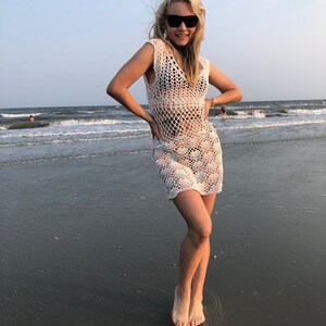 Sexy hand crochet dress mini beach cover up summer clothing boho top gypsy loose knit tunic sweater image 8