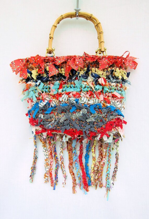 Hand made purse, crochet purse, boho bag, rag purse,  ooak bag, rag bag, shabby chic bag,  boho bag, purse, designer handbag, gift for her