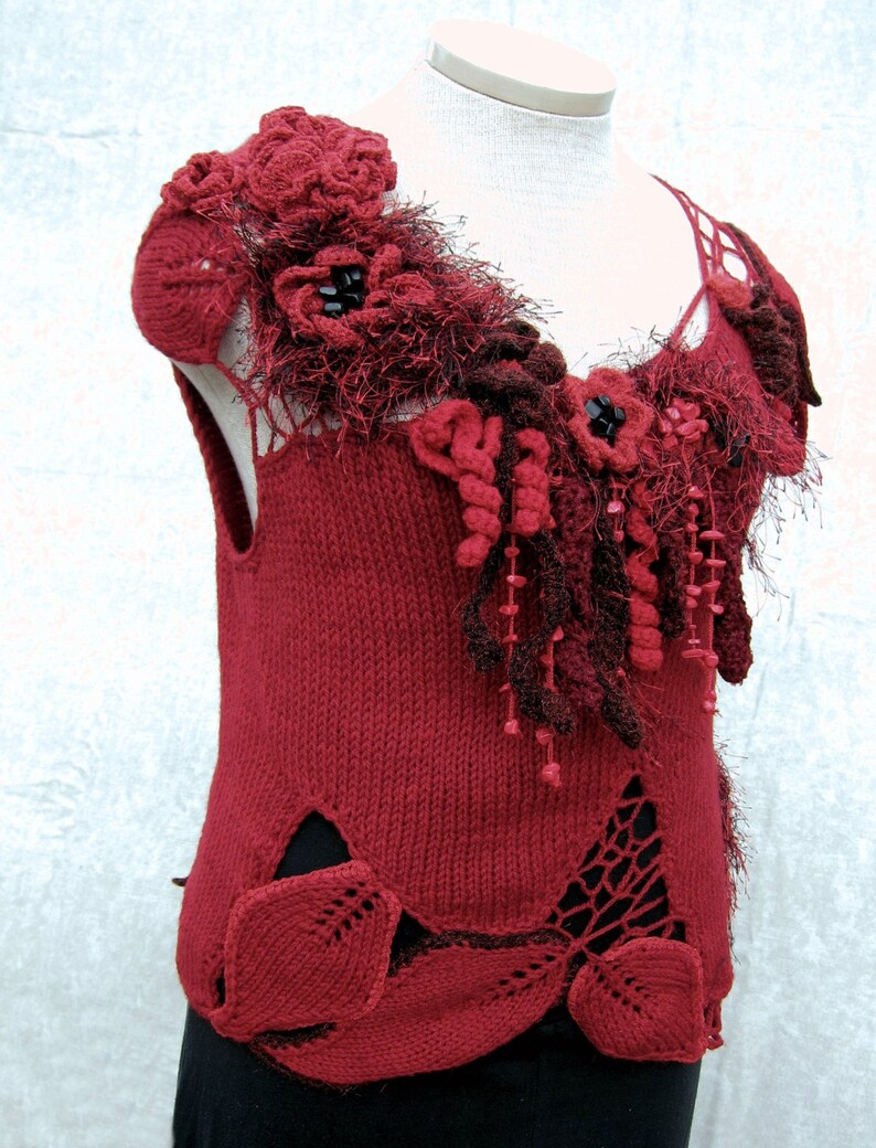 Hand Knitted Sweater One of a Kind Red Sweater Tunic Free Form Etsy