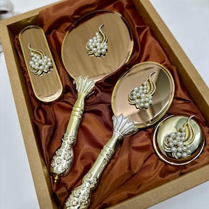 Vintage Hand Mirror & Comb Set | Gold Bridal Vanity Decor