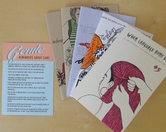 Chronic Pain Zine and Postcard Pack - When Language Runs Dry issues 1, 2, 3, 4 and 5 plus Self Care Postcard