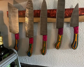 Custom Resin Wooden Knife Block, Resin&Walnut Wood Knife Rack, Farmhouse Decor, Wedding Gift, Wife Gift, Home Decor, Mother's Day Gift