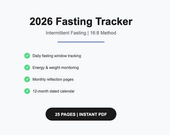 2026 Fasting Tracker Printable Intermittent Fasting Log | PDF