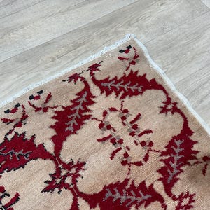 3x8 Red Brown Vintage Runner, 3x8 Oushak Runner Rug, Turkish Livingroom Hallway Bathroom Bedroom Outdoor Patio Rug, Handmade, 2.9x7.5 Ft