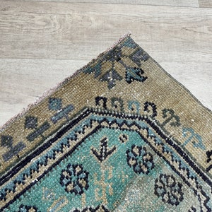 3x8 Brown Blue Green Vintage Runner, 3x8 Turkish Runner Rug, Oushak Livingroom Hallway Bedroom Patio Dorm Narrow Rug, Handmade, 2.6x8.2 Ft
