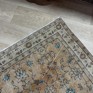 Alfombra de pasillo Oushak de 4 x 7 en color naranja, azul y beige, alfombra de pasillo turca de 4 x 10, alfombra vintage para sala de estar, dormitorio, cocina, entrada, lavandería, decoración del hogar, 3,7 x 6,7 pies