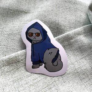 Hoodie Cat Sticker, Vinyl Sticker, Waterproof, UV Resistant, Perfect for Laptops, Water Bottles, Notebooks, and more