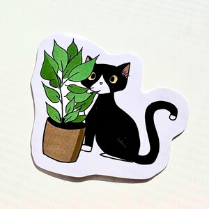 Tuxedo Cat Sticker, Cute Cat Sticker, Waterproof Vinyl Sticker, UV Resistant Vinyl Sticker, Perfect for Cat Lovers and Plant Lovers