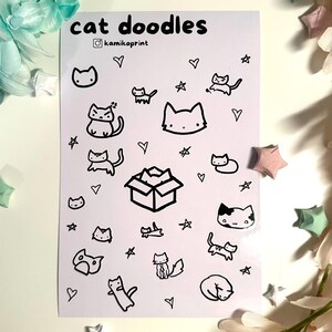 Cat Doodles Vinyl Sticker Sheet, Waterproof and UV Resistant, Perfect for Cat Lovers, Great for Laptops, Water Bottles, Notebooks, Planners