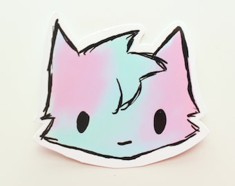 Cotton Candy Cat Sticker, Cute Vinyl Sticker, Waterproof and UV Resistant, For Laptops, Water Bottles, Notebooks, Helmets, Gift