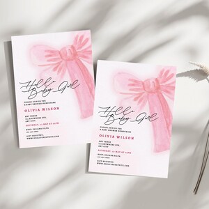pink bow theme baby shower invitation