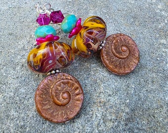 Moroccan Spice Earrings, Handmade Artisan Lampwork bead, beaded, dangle drop earrings
