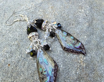 Midnight Pixie Whisper Earrings, Artisan beaded handmade earrings, Fairy wings, Butterfly wings