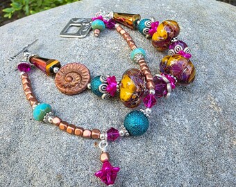 Moroccan Spice, 2 strand, Lampwork bead bracelet,  Handmade artisan beaded bracelet