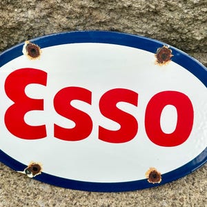 Vintage Esso Tiger Porcelain Sign Gas Motor Oil Pump Plate Station Metal Garage Mancave Advertising