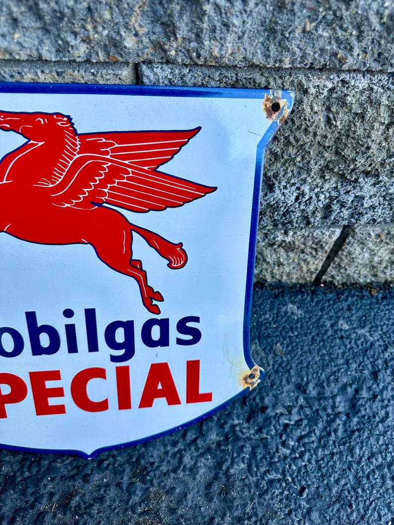 Vintage Mobilgas Pegasus Porcelain Sign Gas Motor Oil Pump Plate ...
