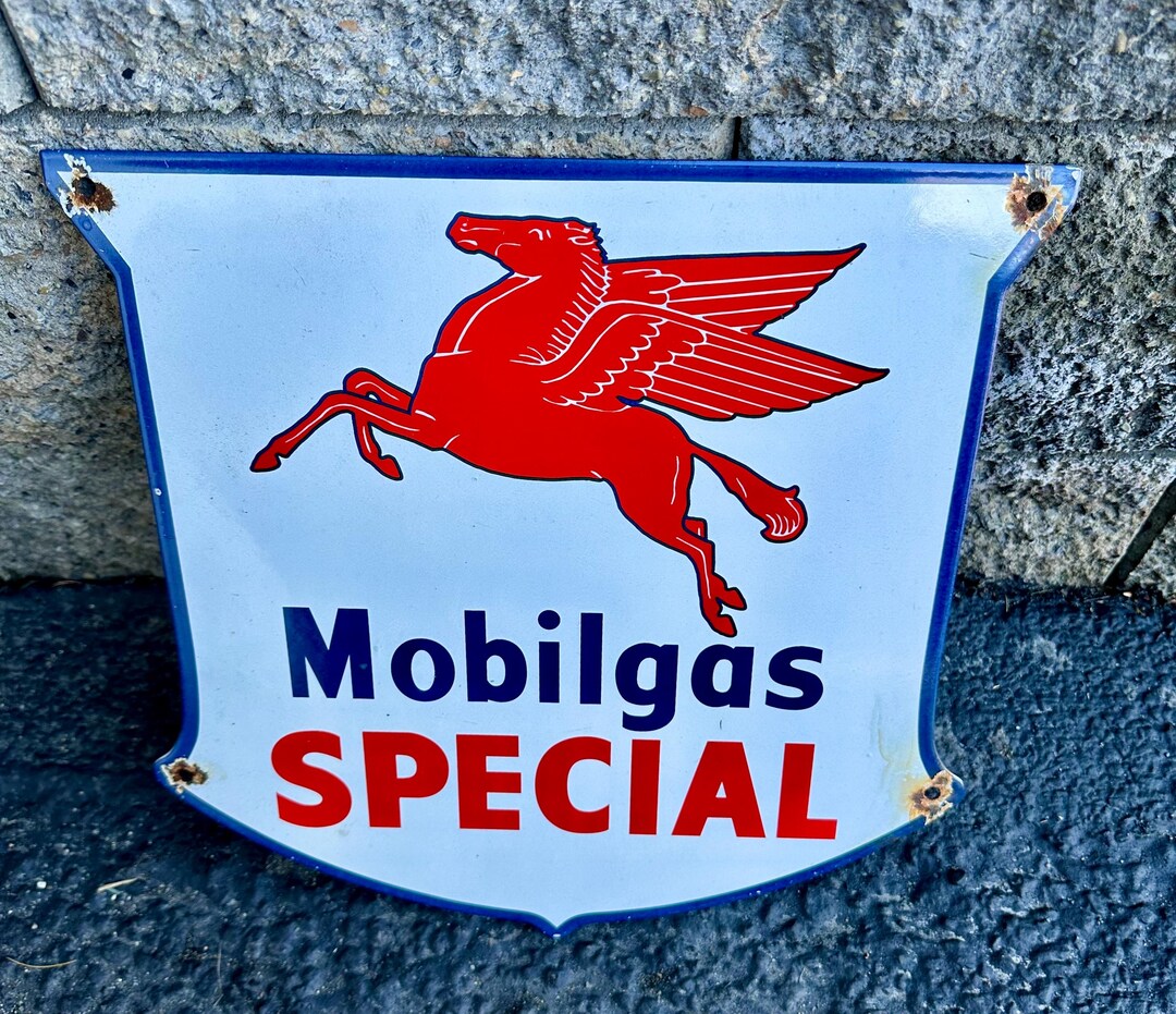 Mobilgas ペガサス ホーロー看板 Vintage Mobilgas Pegasus Porcelain Sign Gas Motor Oil Pump Plate