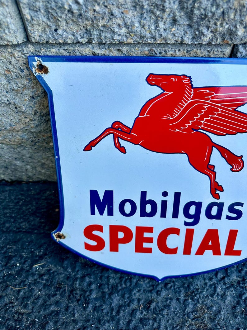 Vintage Mobilgas Pegasus Porcelain Sign Gas Motor Oil Pump Plate ...
