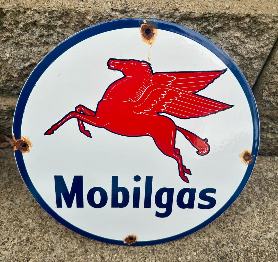 Vintage Mobilgas Pegasus Porcelain Sign Gas Motor Oil Pump Plate ...