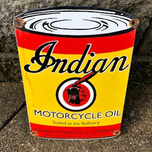 Vintage Indian Motorcycle Porcelain Sign Bike Gas Motor Oil Sales Service Parts Station Garage Mancave Advertising