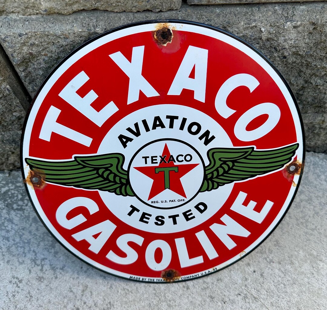 Vintage Texaco Aviation Chief Gasoline Porcelain Sign Gas Motor Oil ...