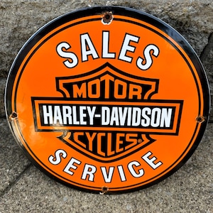 Vintage Harley Davidson Porcelain Sign Bike Motorcycle Indian Gas Motor Oil Sales Service Parts Station Garage Mancave Advertising