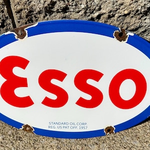 Vintage Esso Tiger Porcelain Sign 1957 Gas Motor Oil Pump Plate Station Metal Garage Mancave Advertising