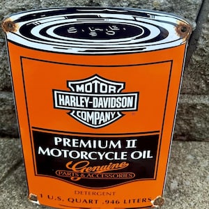 Vintage Harley Davidson Can Dealership Porcelain Sign Bike Motorcycle Gas Motor Oil Pump Plate Station Garage Mancave Advertising