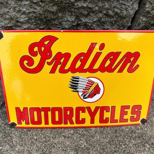 Vintage Indian Motorcycle Porcelain Sign Bike Gas Motor Oil Sales Service Parts Station Garage Mancave Advertising