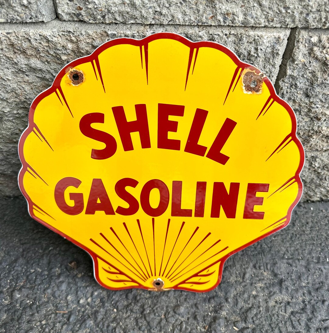 Vintage Shell Clam Gasoline Porcelain Sign Gas Motor Oil Pump Plate ...