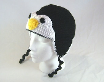 PATRÓN Gorro con orejeras de crochet de pingüino