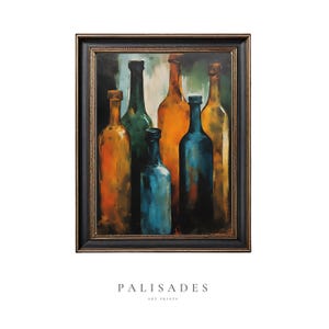 Vintage Bottle Dining Room Print Wall Art PRINTABLE | Abstract Fine Art Painting | Digital Download | Palisades Art Prints