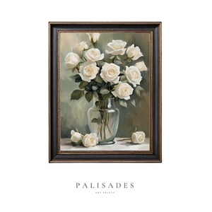 Arte imprimible para comedor / Decoración de pared victoriana con rosas blancas vintage / Descarga digital de impresiones artísticas de Palisades