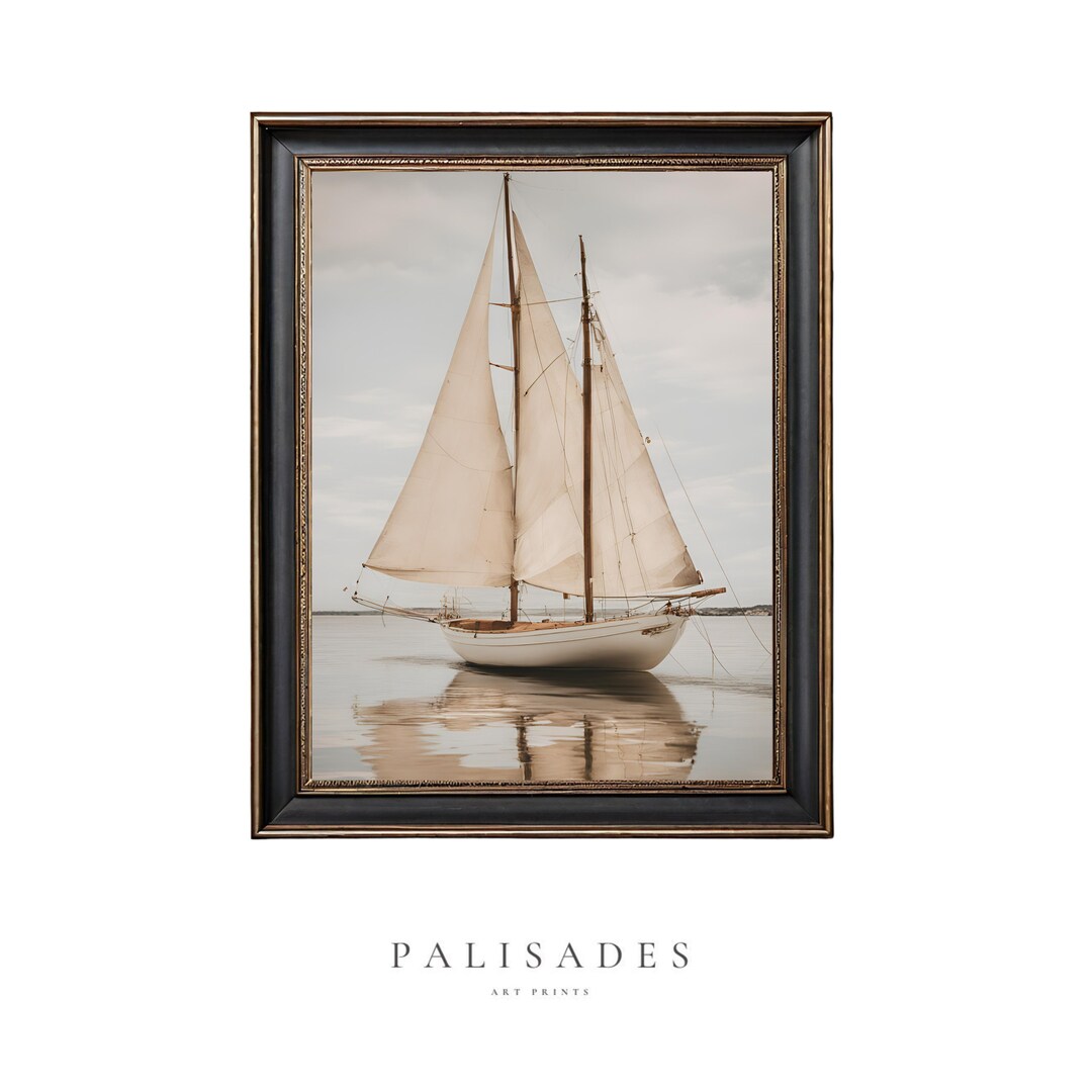 Soft Neutral Sailboat PRINTABLE Digital Wall Art | Vintage Coastal ...