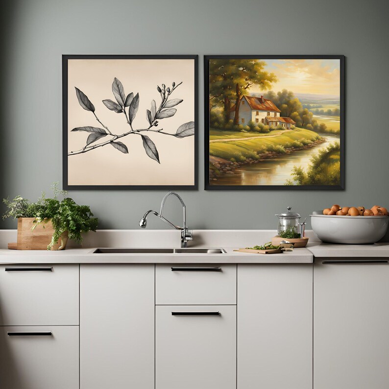 Vintage Summer Farmhouse Country Dining Room Decor Gallery Wall Set of