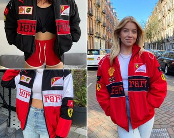 Nascar Racing Jacket - Geborduurd Ferrari Racing Jacket - Authentieke Formule 1 Vintage Jas, Vintage Racing Jacket, Y2K Racing