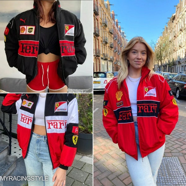 Nascar Racing Jacket - Embroidered Ferrari Racing Jacket - Authentic Formula 1 Vintage Jacket, Vintage Racing Jacket, Y2K Racing