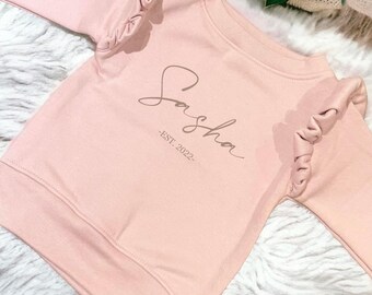 Maglione con maniche rosa con volant, felpa, maglione per bambini, felpa per bambini, felpa con volant personalizzata, maglione con volant personalizzato,